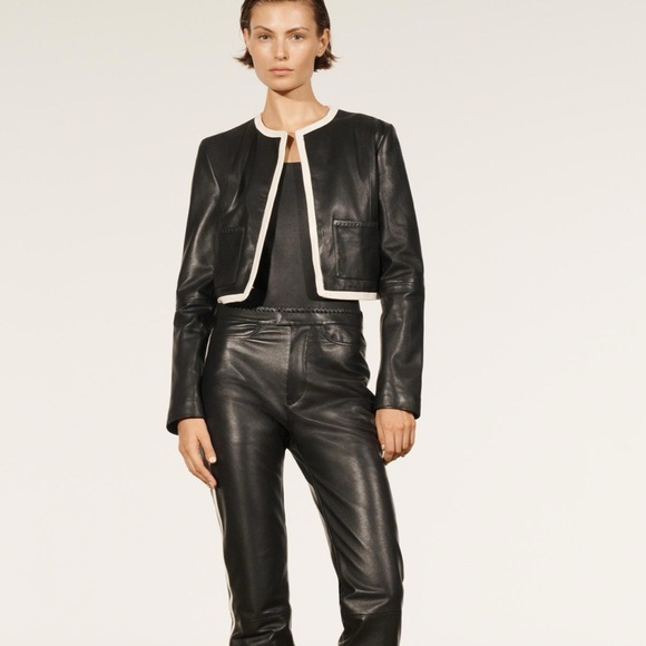 ZARA CROPPED LEATHER BLACK/ECRU COLOR JACKET LIMITED EDITION bloggers favorite - Picture 6 of 9